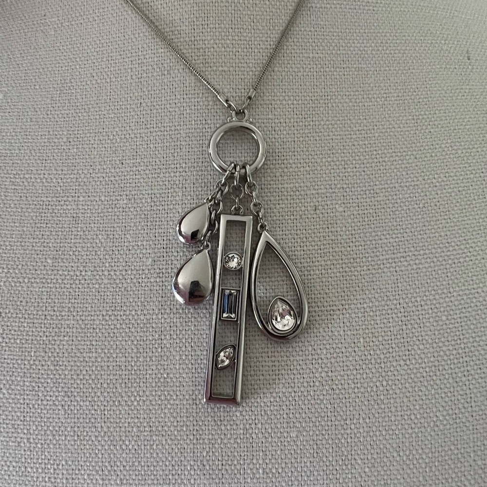 Chico’s silver crystal teardrop necklace